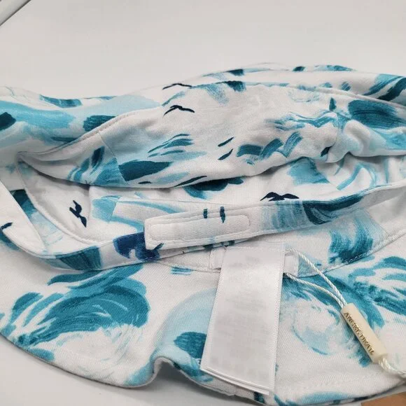 ANGEL DEAR Baby Toddler Bamboo Viscose Bucket Sun Hat Blue White Waves Birds NWT - Picture 2 of 3